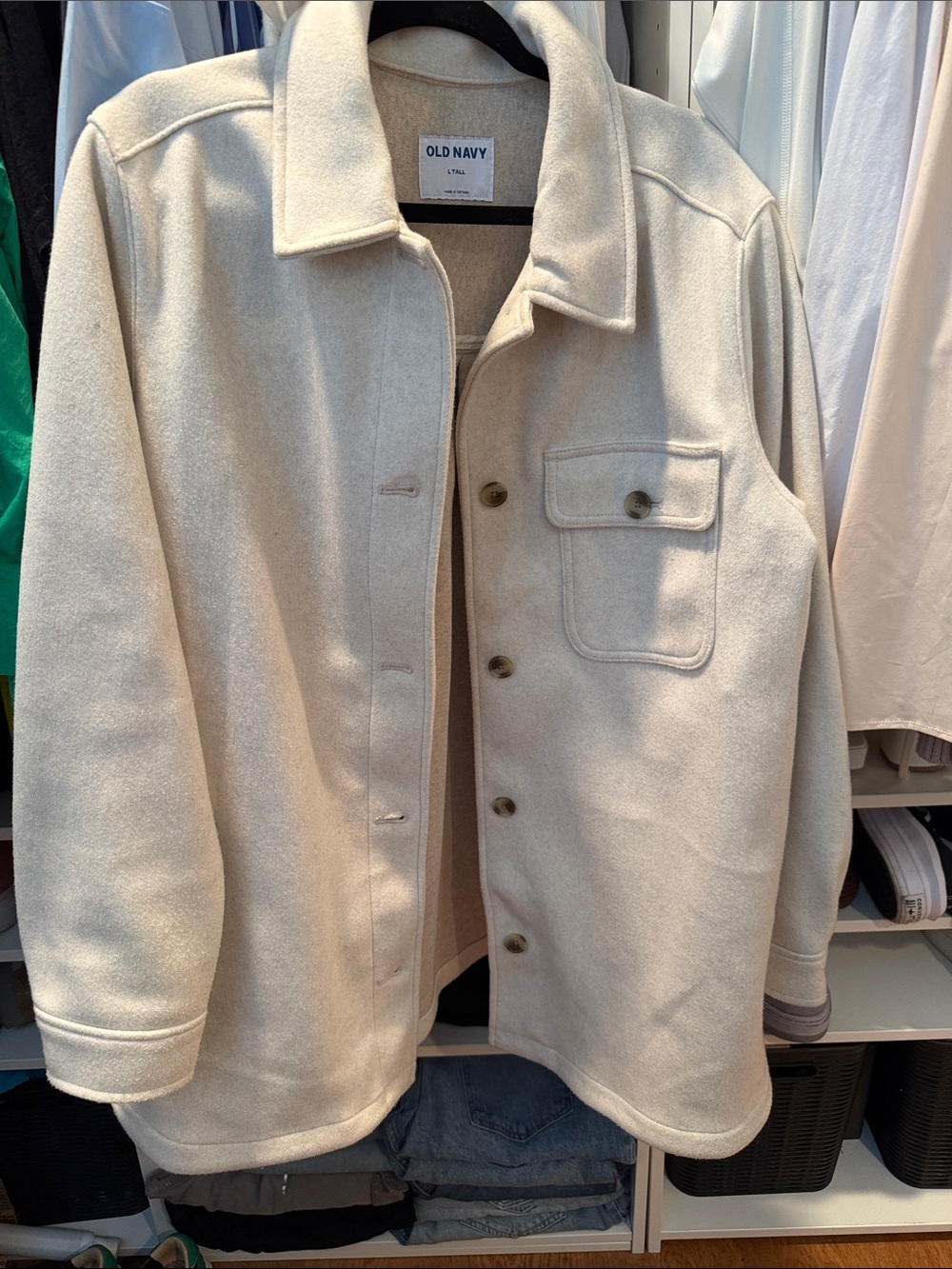 Old Navy Cream/Beige Button-Front Shirt Jacket